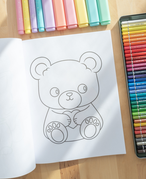 My Sweet and Easy Valentines coloring book for kids and adults interior page with bear illustration